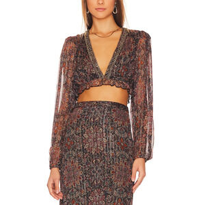 House Of Harlow 1960 'Marella' Brown Chiffon Metallic Top Size M